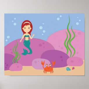Pôster Sereia submarina oceano desenho animado quarto inf
