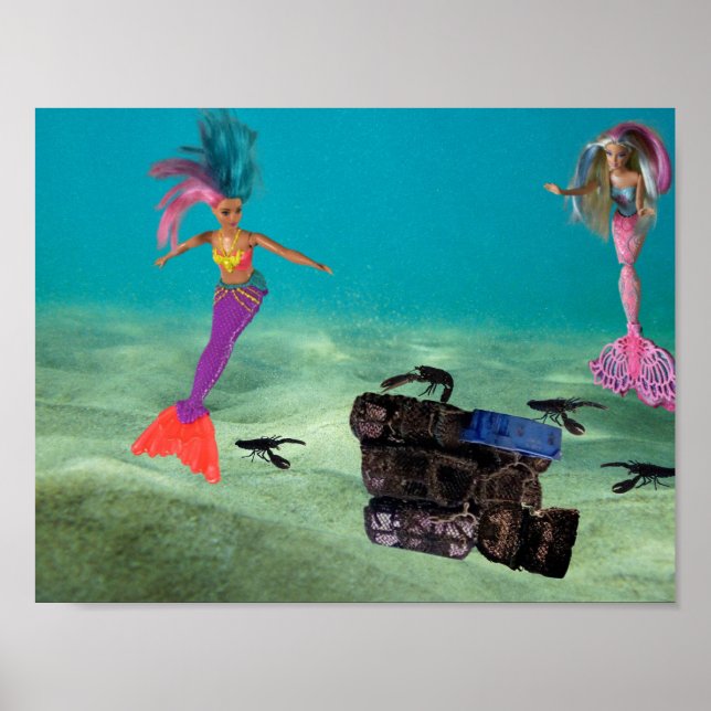 Poster Sereias ajudando as lagostas. (Frente)