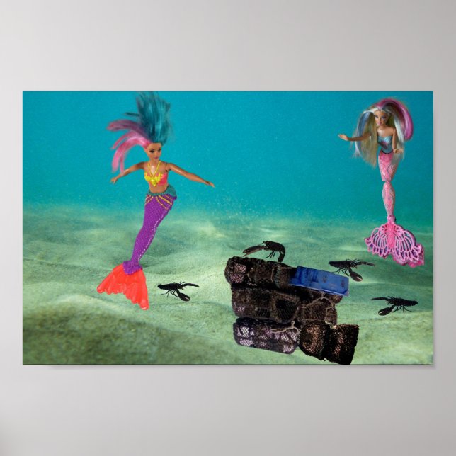 Poster Sereias ajudando as lagostas. (Frente)