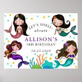 Poster Sereias bonito no Aniversário das Meninas do Mar