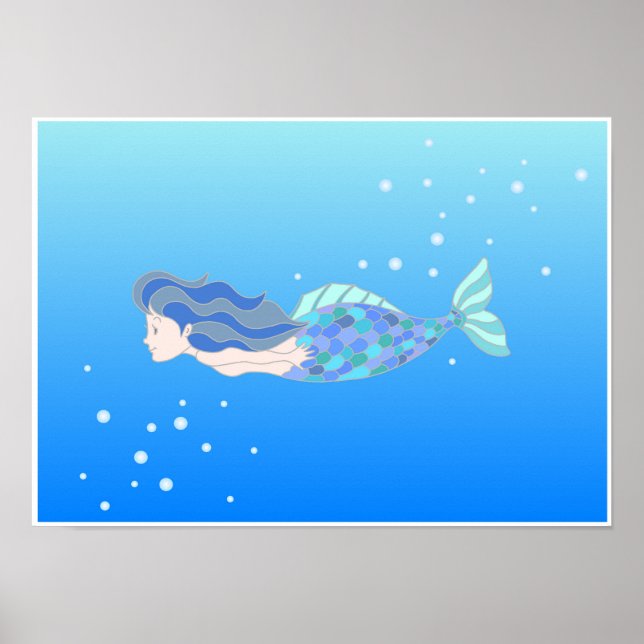 Poster Sereias nadando no mar profundo. (Frente)