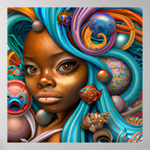 Poster Sereias Negras Melanina Serei Oceano Mar Peixe Div