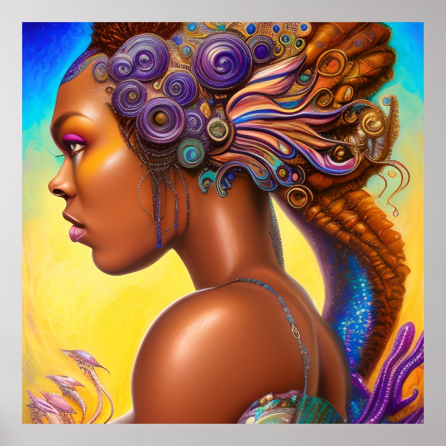 Poster Sereias Negras Melanina Sereia Oceano Costeiro Div (Frente)