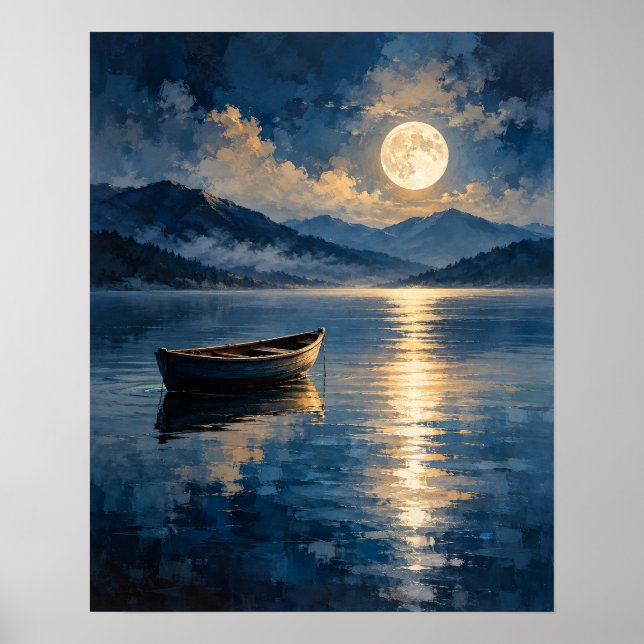 Poster Serena Embarcação de Madeira Reflexo da Lua (Frente)