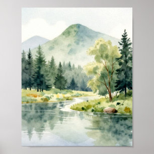 Poster Serena Reflexão da Montanha: Uma Suave Paisagem em