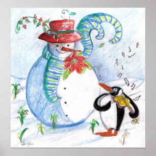 POSTER SERENADE DE INVERNO DE SNOWMAN E PENGUIN