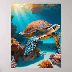 Poster Serene 3D Tartaruga marinha no Oceano - Tranquil M