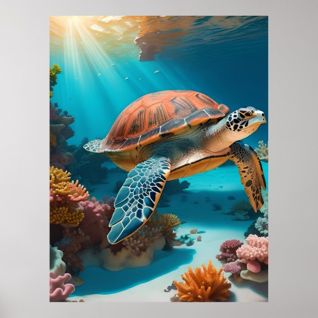 Poster Serene 3D Tartaruga marinha no Oceano - Tranquil M (Frente)