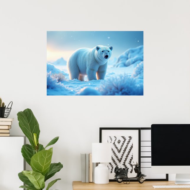 Poster Serene Ártico Sunset com Urso Polar - Natureza (Escritório em casa)