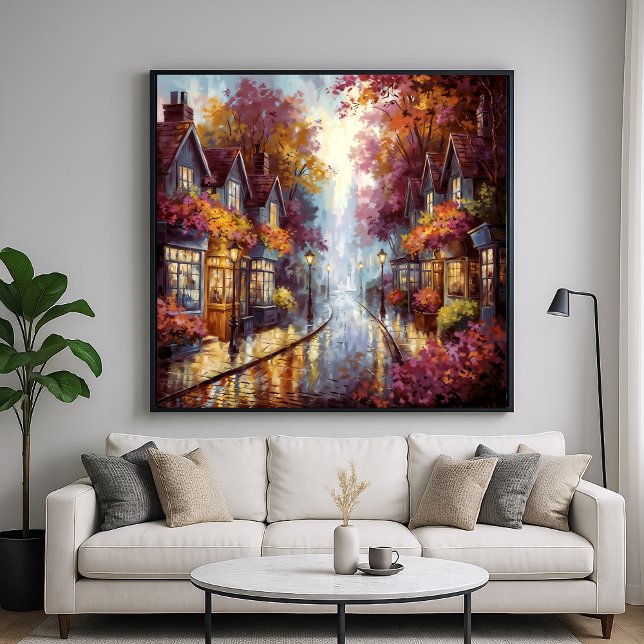 Poster Serene Autumn Street - Painterly Town Art (Criador carregado)