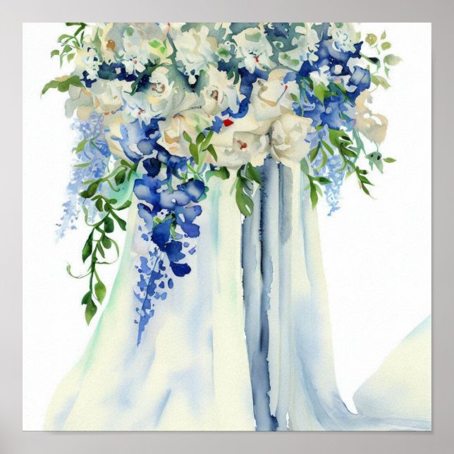 Poster Serene Blues, Buquê de Bridal em Cascata 1, (Frente)