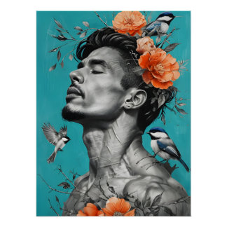 Pôster Serene Botanical Wall Art - Retrato com Vibrante