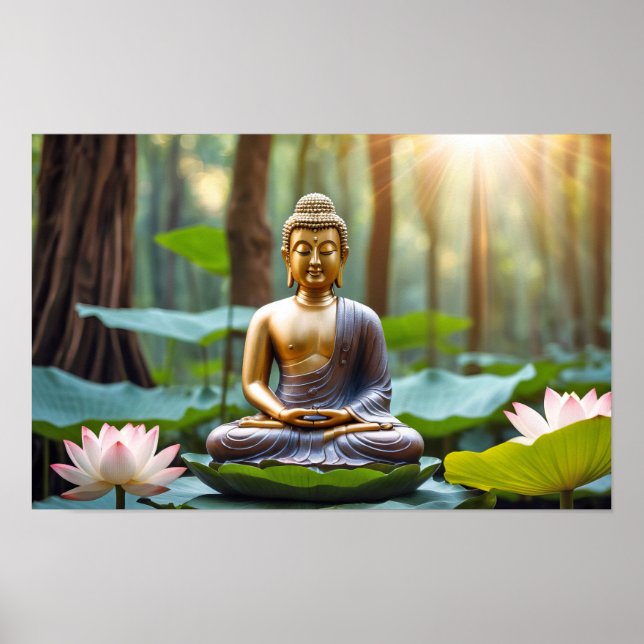 Poster Serene Buddha Statue Zen Vibes Harmony Garden Calm (Frente)