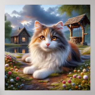 Poster Serene Calico Cat em um País Tranquilo