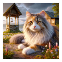 Serene Calico Cat em um País Tranquilo