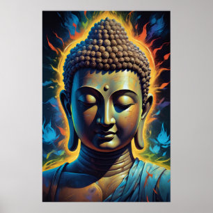 Poster Serene E Calm Buddha Retrato Neon Art