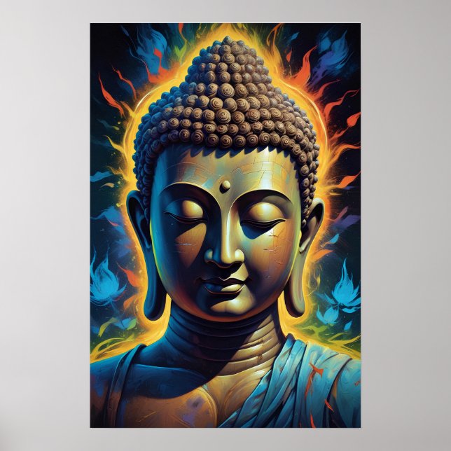 Poster Serene E Calm Buddha Retrato Neon Art (Frente)