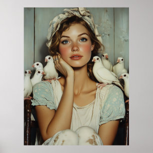 Poster Serene Fazenda Maiden White Doves - Símbolo da Paz