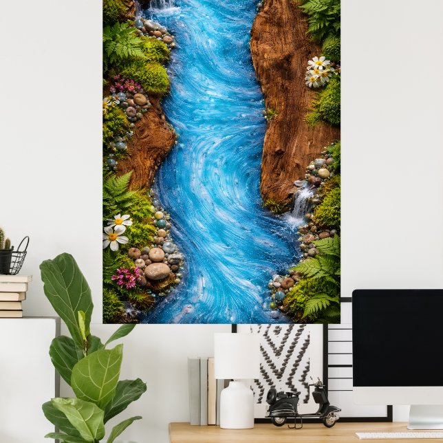 Poster Serene Forest Stream Tranquil Nature Water Art (Escritório em casa)