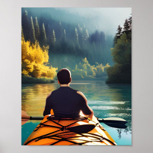 Poster Serene Kayaking Scene   Homem em Kayak nas montanh