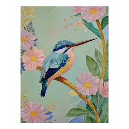 Pôster Serene Kingfisher num Paraíso Floral