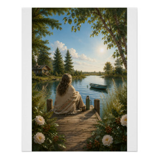 Pôster Serene Lakeside Retreat Botanical Nature Wall Art
