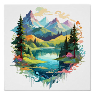 Pôster Serene Landscape Calm Tranquil Nature Mounts