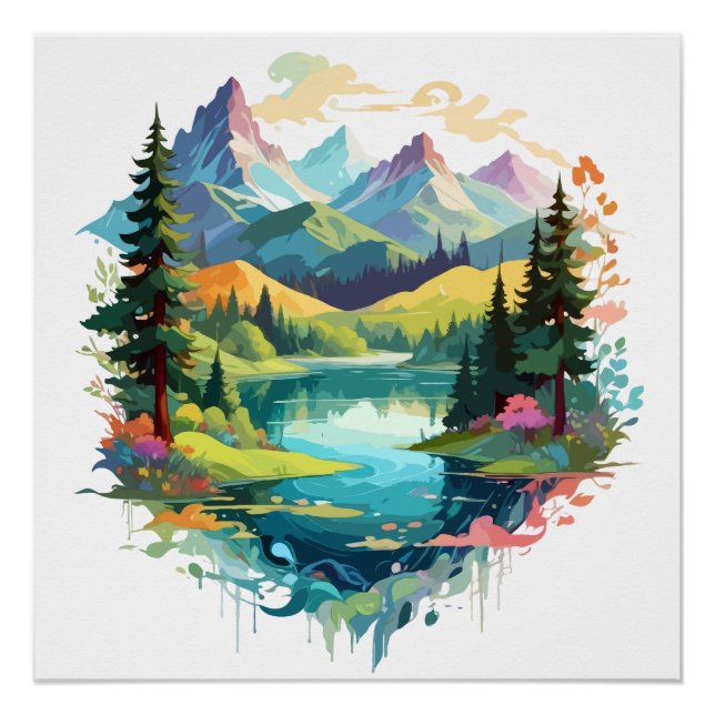 Pôster Serene Landscape Calm Tranquil Nature Mounts (Frente)