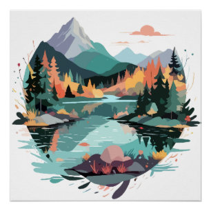 Pôster Serene Landscape Calm Tranquil Nature Mounts