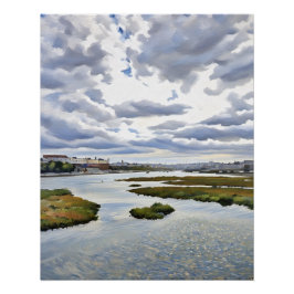 Pôster Serene Landscape Painting with Dramatic Sky