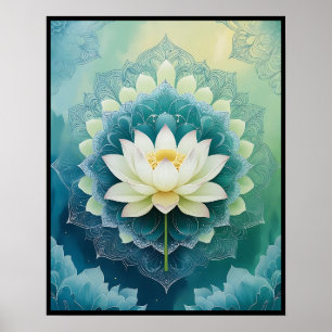 Poster Serene Lotus Mandala: Meditação Azul e Verde