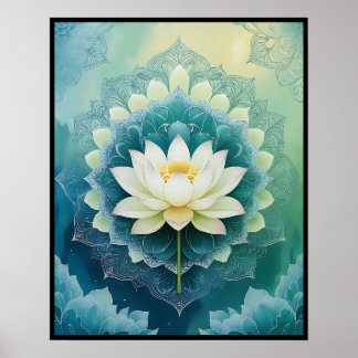 Poster Serene Lotus Mandala: Meditação Azul e Verde