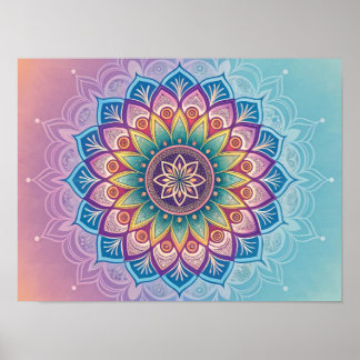 Poster Serene Mandala: Um Caleidoscópio Pastel