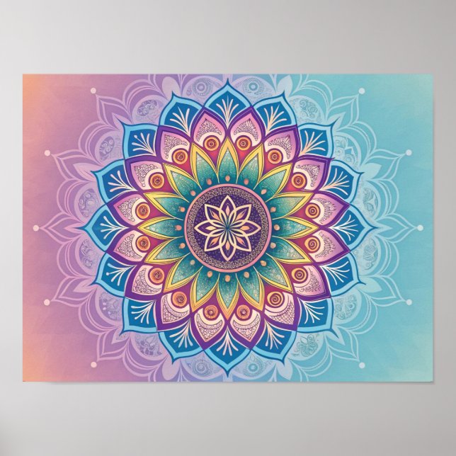 Poster Serene Mandala: Um Caleidoscópio Pastel (Frente)