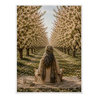 Pôster Serene Meditation in Blooming Orchard Floral Wall