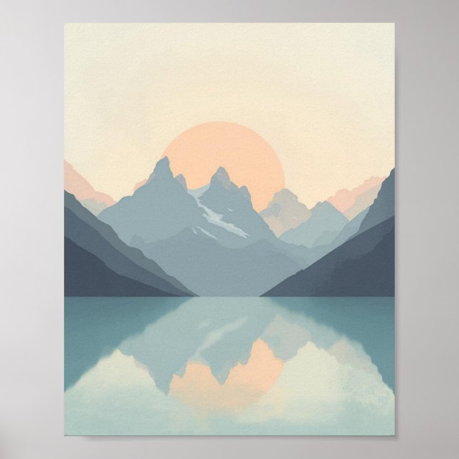 Poster Serene Minimalist Mountain Sunset (Frente)