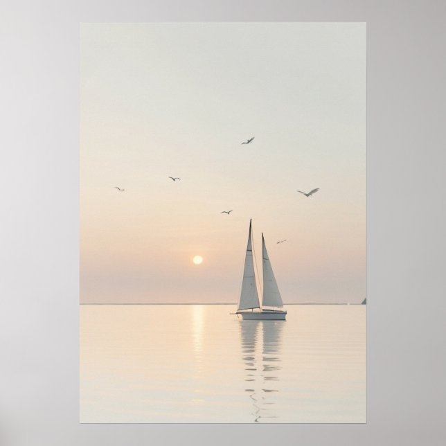 Poster Serene Minimalista Barcos de Navegação Calm Watts  (Frente)