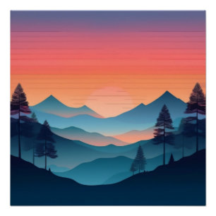 Pôster Serene Mountain Sunset View