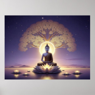 Poster Serene Ouro Trabalho de arte Buda Em Tranquil Aura