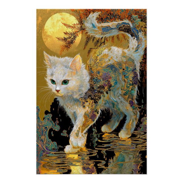 Pôster Serene Rinpa Cat | Zen Dourado japonês (Frente)