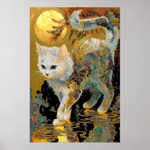 Poster Serene Rinpa Cat Zen Dourado japonês