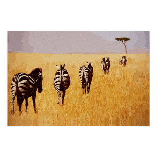 Pôster Serene Safari - Zebras nas terras Ouros