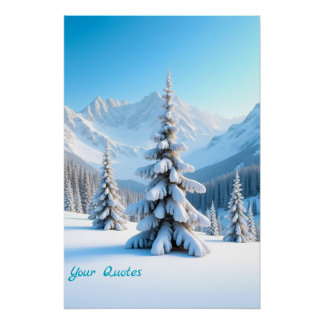 Pôster Serene Snowy Mountain Landscape & Winter Pine Tree