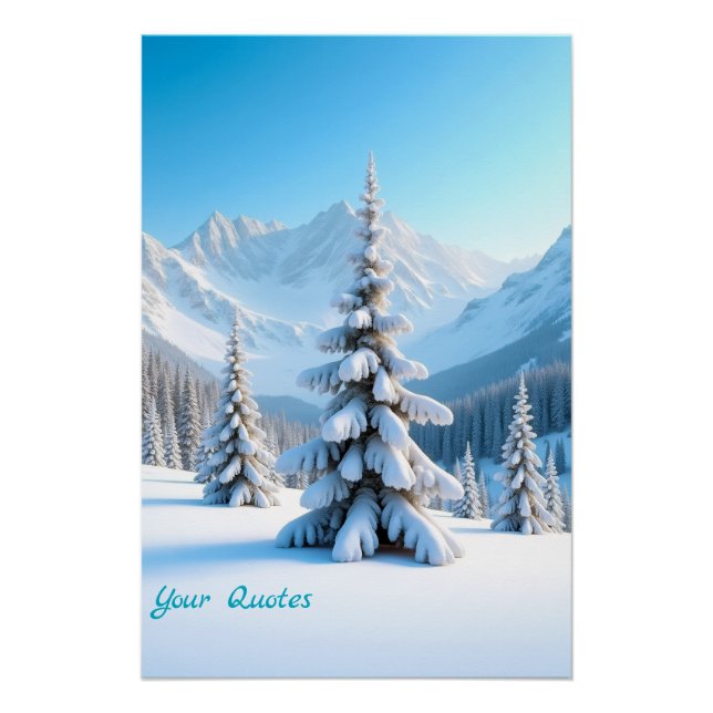 Pôster Serene Snowy Mountain Landscape & Winter Pine Tree (Frente)