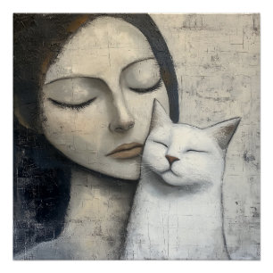 Pôster Serene Snuggle - Poster de Gato e Mulher