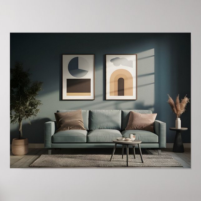 Poster Serene Sofa Interior para um Relaxado e Pacífico (Frente)