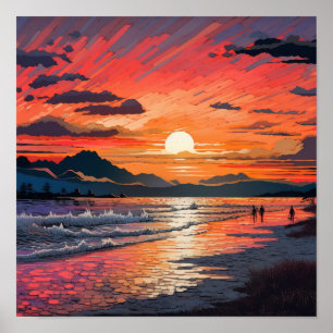 Poster Serene Sunset Beach: Ph inspirado no Japonês e Abs