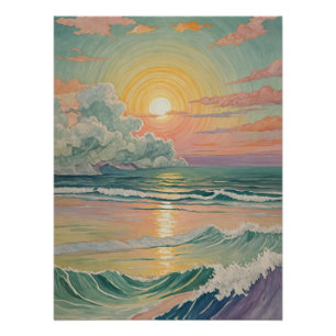 Pôster Serene Sunset nas Ondas