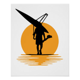 Pôster Serene Sunset Rwing:Minimalista Oarsman Silhouette