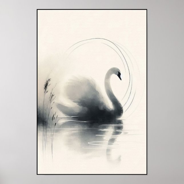 Poster Serene Swan Em Águas Estáticas (Frente)